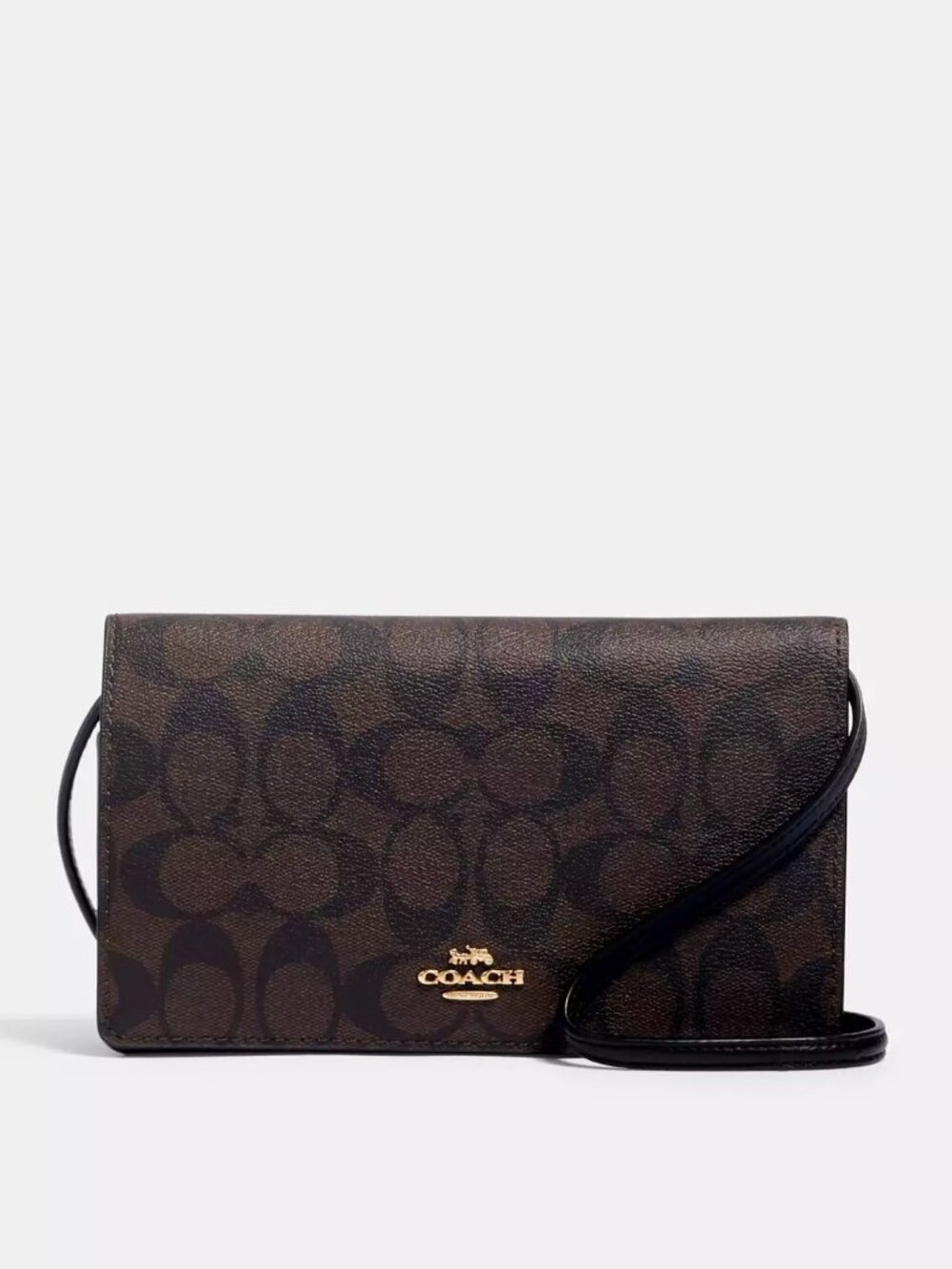 Coach Anna Foldover Wallet Clutch in Dark Brown